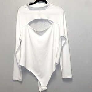 ASOS Curve Plus Size Edit Luxe Handle White Mock Turtleneck CutOut Bodysuit 3597